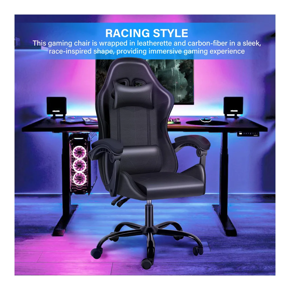 Simple Deluxe Office Computer Ergonomic Video Game, Red Chair, Without footrest, Black - Image 5