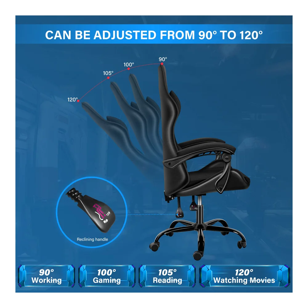 Simple Deluxe Office Computer Ergonomic Video Game, Red Chair, Without footrest, Black - Image 2