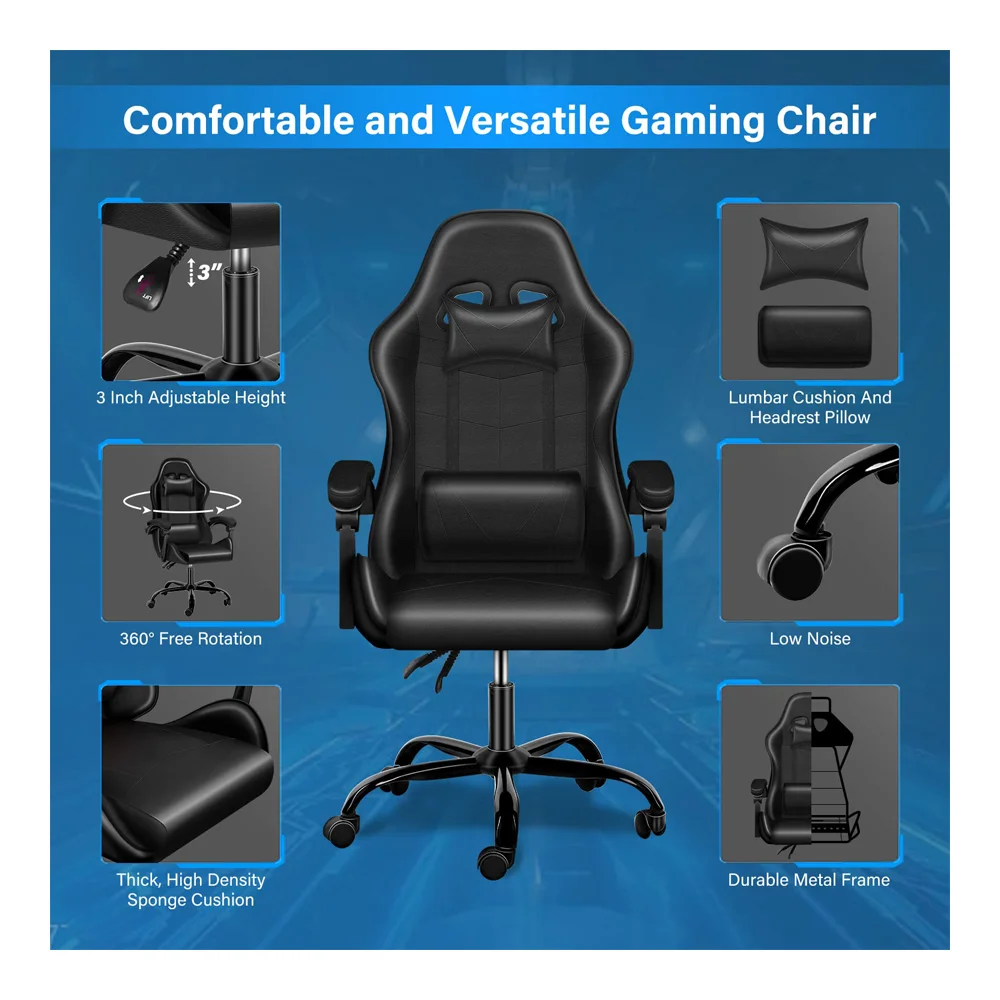 Simple Deluxe Office Computer Ergonomic Video Game, Red Chair, Without footrest, Black - Image 3